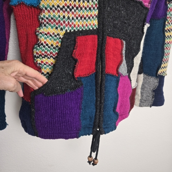 SHOPOHOLIC FASHION Hoodie Jacket Mens Small Knitted Multicoloured Wool Patch - Picture 13 of 16